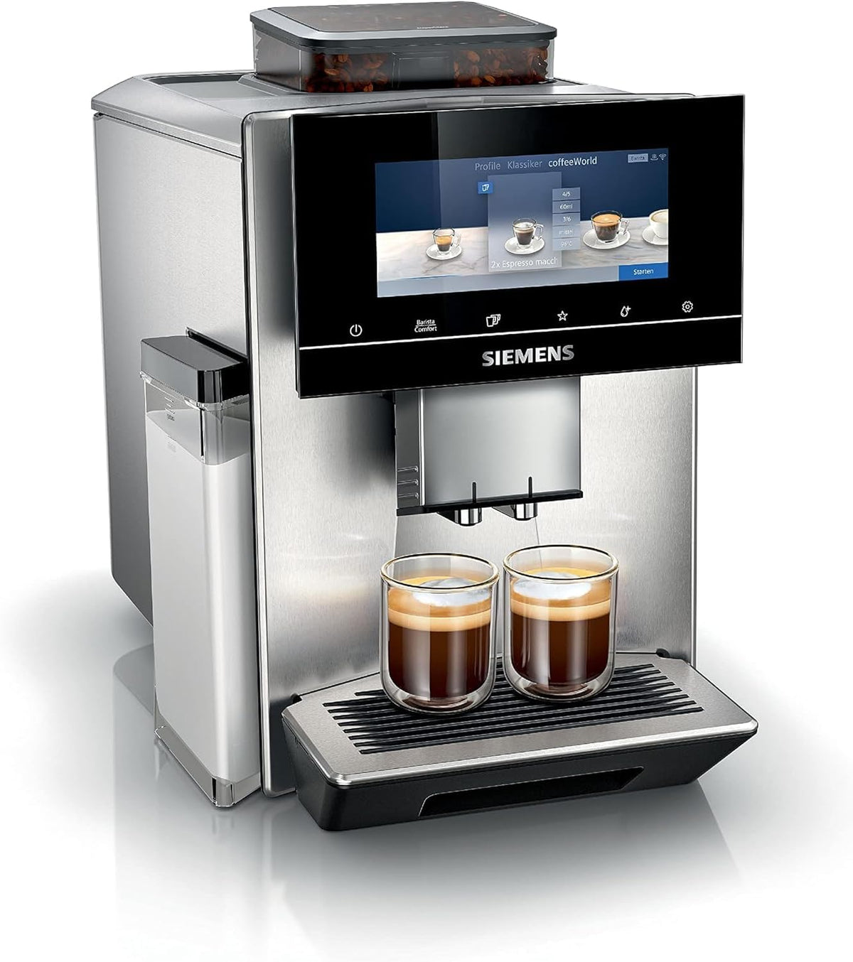 SIEMENS Kaffeevollautomat, Silber/Schwarz, EQ900, großes farbiges TFT-Display, 36 Heiß- und Kaltgetränke, Cold Brew