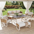 Sofa Dolamaní, Beige, Lounge Set 5-teilig, PE-Rattan Sitzgruppe mit Beistelltisch, bank, 2 Sessel Tisch & 3 -Sitzer