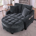 Sofa Kuczn, Schwarz, Modulares Schlaf aus weichem Chenillestoff, mit Schlaffunktion, Aufbewahrungs-Hocker, für kleine Wohnzimmer