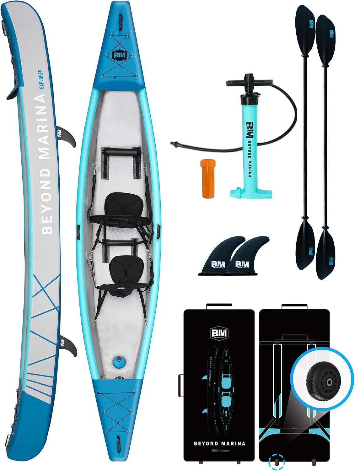 BEYOND MARINA Aufblasbare Kajaks, 380 cm, 420 cm, 460 cm, Weiß, Aufblasbares Kajak für 1, 3 Personen, Sitzen, Pumpe
