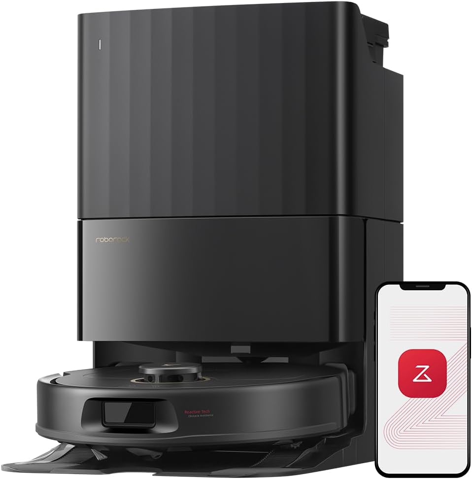roborock Saugroboter, Schwarz, Qrevo S5 V mit Wischfunktion&Hebarem Wischmopp, 12.000Pa Saugkraft, Zero-Tangle System