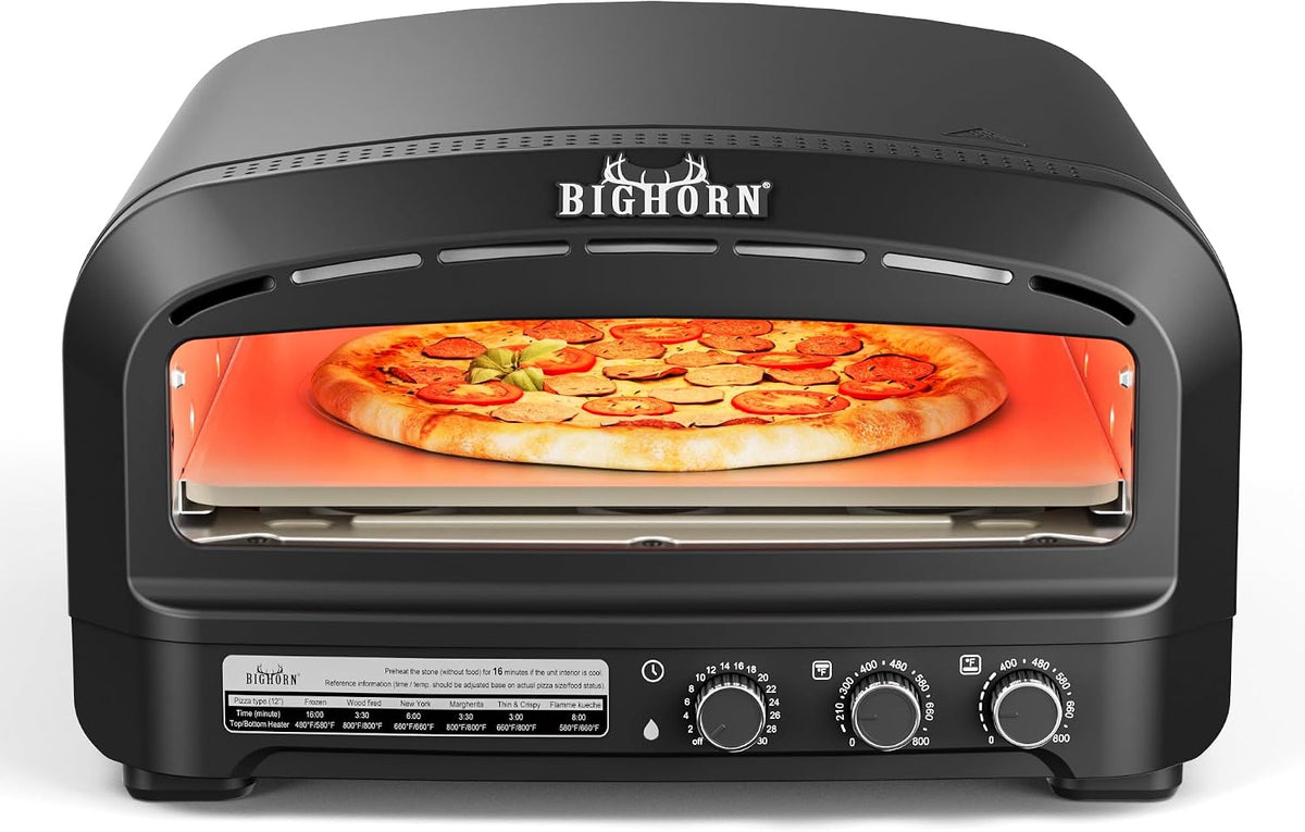 BIG HORN Countertop Pizza Ovens, Schwarz, OUTDOORS Pizza Oven Indoor, Heats up to 800°F Pizza Maker, Restaurants