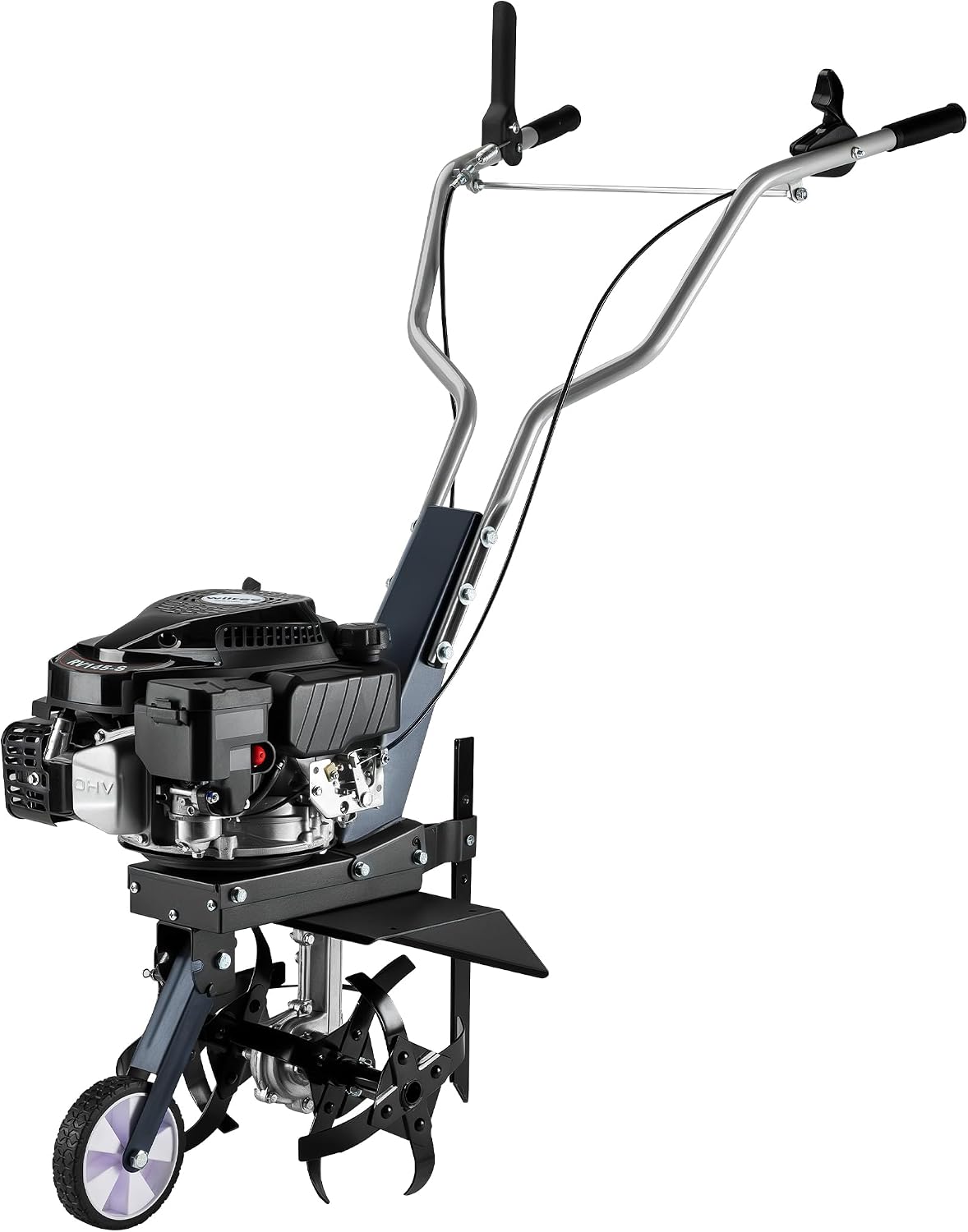 Wiltec Motorhacken, 36 cm, Schwarz/Silber, Benzin Bodenhacke Arbeitsbreite, Gartenhacke mit Motor 144 CCM, Motorhacke 4 Klingen