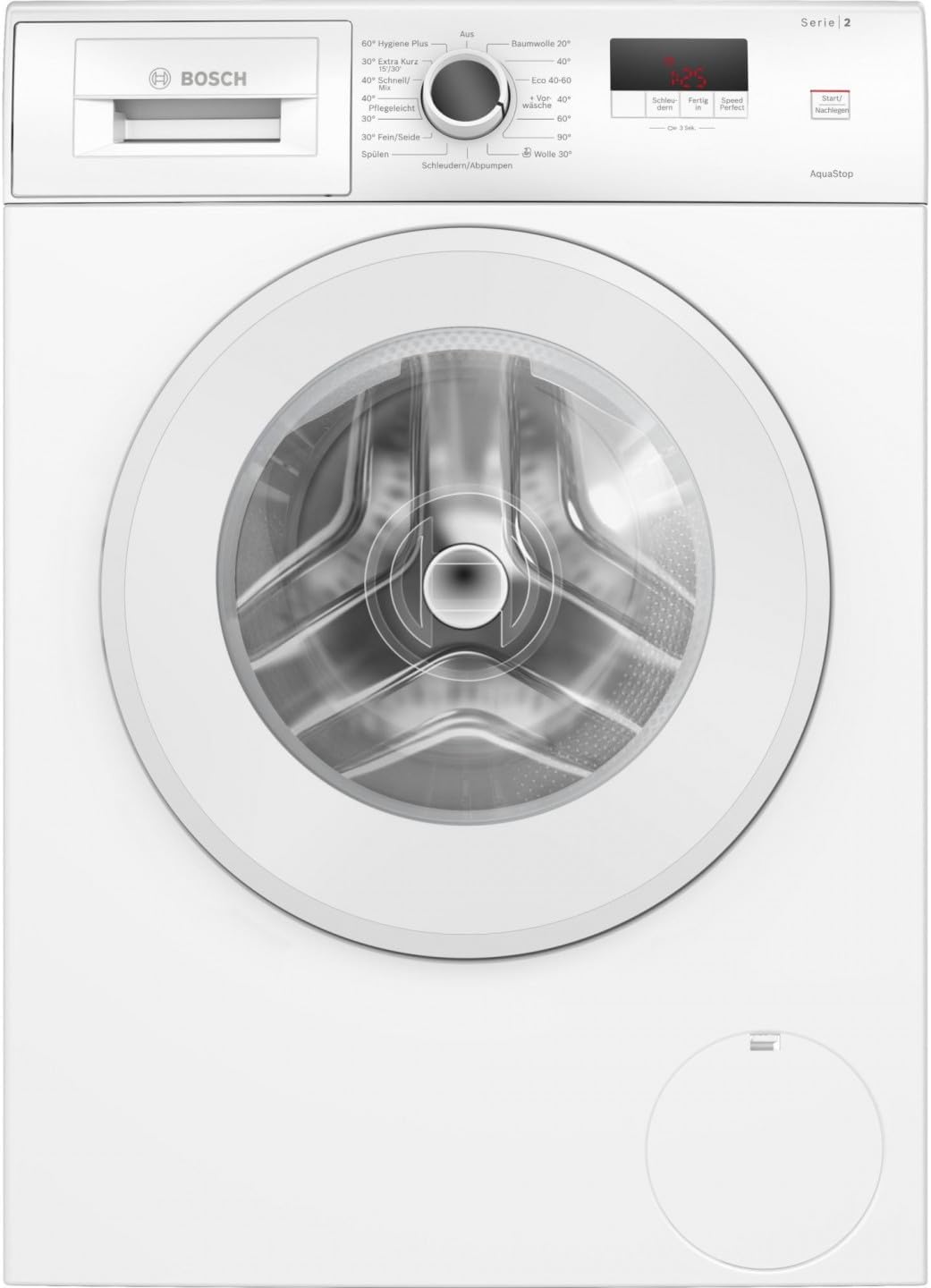 Bosch Waschmaschine, 7 kg, Weiß, WGE02471, Serie 2, 1400 UpM, Frontlader, Nachlegefunktion, schneller waschen mit Speed Perfect