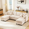 Sofa ZYLOYAL10, Beige, Modernes aus Chenille-Stoff mit abnehmbarem Fußhocker, Viersitzer-, L-förmiges Eck, U-förmiges