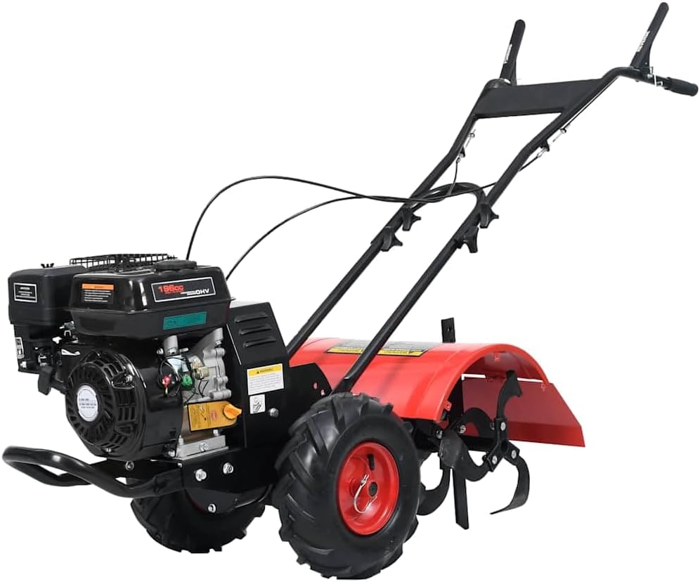 vidaXL Motorhacken, 196 cm, schwarz/rot, Benzin Gartenfräse mit 12 Messern Motorhacke Gartenhacke, 5PS ³