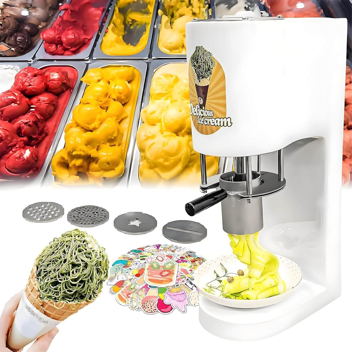 ZMJGLL Eismaschine, 0,42 l (420 ml), 28–30 l/Stunde, 30×20×57 cm, Edelstahl, Weiß