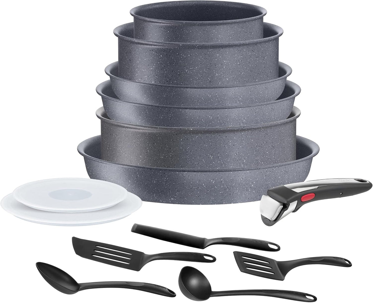 Tefal Herd, Schwarz, Ingenio L7669902 Kochgeschirr, 14-teilig, Induktion, Antihaftbeschichtung, stapelbar, spülmaschinengeeignet