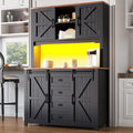 Gxffipw Buffetschrank, 174.7 cm, Schwarz, Küchenschrank Höhe mit LED Licht und 2 Schubladen, Hochschrank Vorratsschrank mit Schiebetüren
