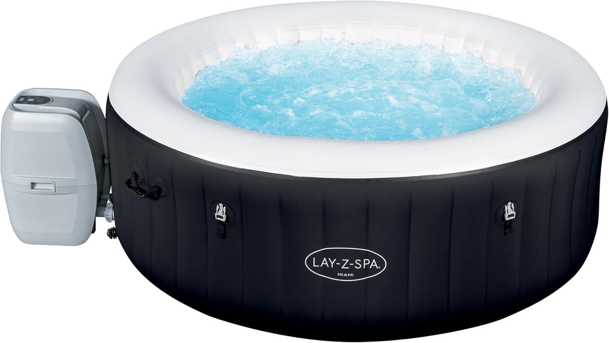 Bestway Aufblasbare Pools, 180 x 66 cm, Schwarz/Weiß, Lay-Z-SPA Miami AirJet Whirlpool, 2-4 Personen