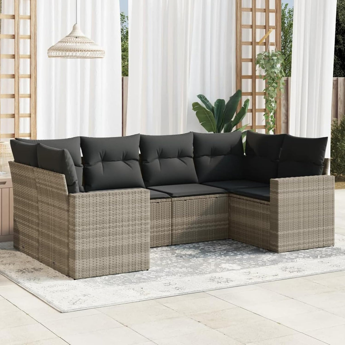Gartenmöbel-Set Verderoom, Hellgrau/Schwarz, Polyrattan Lounge mit Stauraum Rattan Gartenmöbel Set
