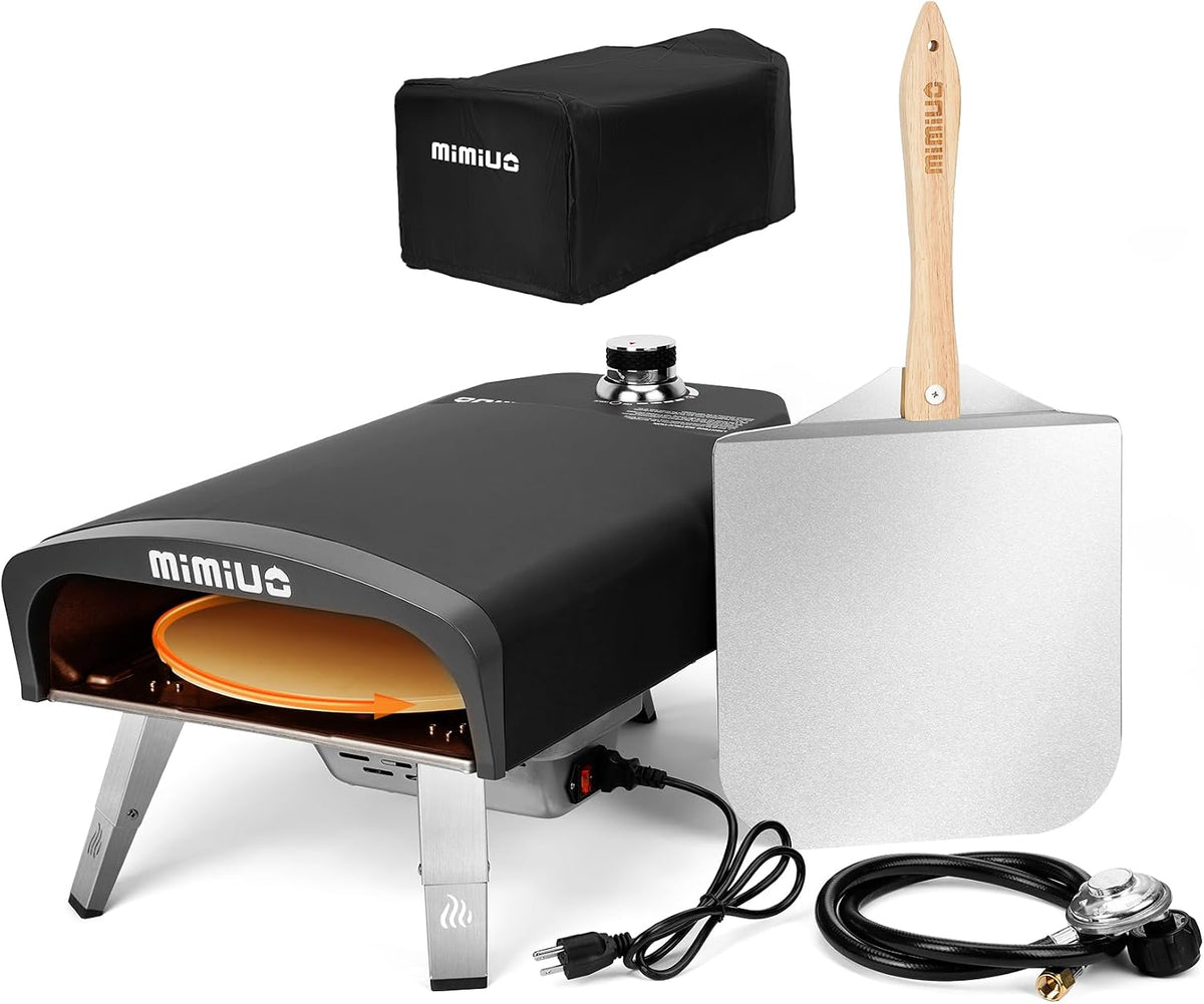 Mimiuo Outdoor Ovens, Schwarz/Silber, Bakes Pizza in 60 Seconds, Peel & Cover