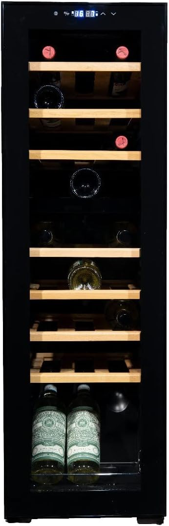 WK Weinkühlschrank, Schwarz, 76B-VG er Tür-27 Flaschen Weinklimaanlage, Stahl Glas Holz, Blacks
