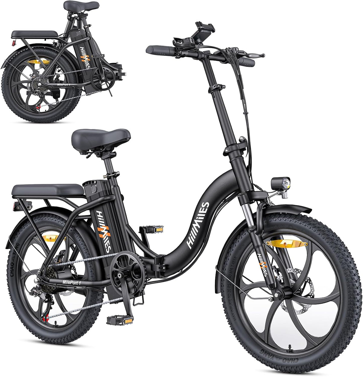 HillMiles E-Bike, 250 W, 13AH, 36 V, Schwarz, MilePort 1 Elektrofahrrad Für Erwachsene, Klappbares Elektrofahrrad Mit Abnehmbarem Akku