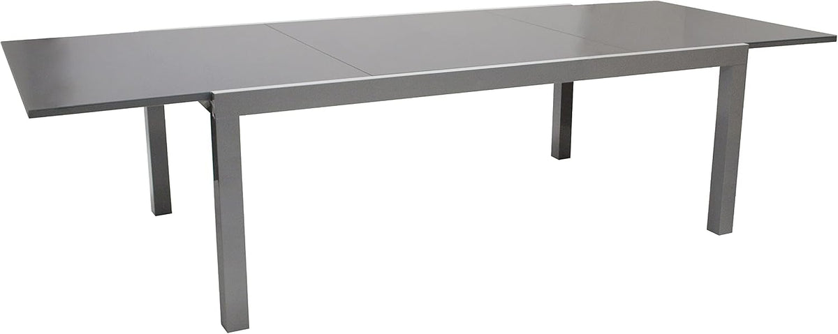 DEGAMO Esstisch, 300x110 cm, Dunkelgrau, Ausziehtisch Marina XXL, 200/, Aluminium Silbergrau + Glas duneklgrau