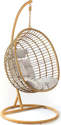 Hängesessel Kobolo, 120 kg, braun, Hängekorb Boho mit Gestell und Schwingkorb - Polyrattan
