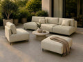 A&J MöbelLand Sofa, Beige, Outdoor Lounge Set Sun mit, Sessel und Hocker in - Wetterfestes Gartenmöbel Set