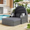 Dolamaní Liegen, Braun/Grau, Sonnenliege 2 Personen, Sonneninsel Rattan Braun Outdoor Wetterfest, mit Verstellbarem Dach