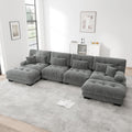 Sofa Dolamaní, Grau, U-förmiges Eck, Couch Chenille Stoff für Wohnzimmer, Wohnung, Büro, Einfache Montage (, M-(4 Sitzer +2 Hocker))