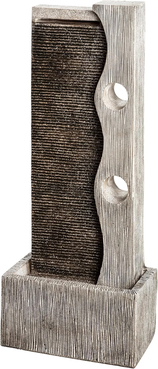 Dehner Tischbrunnen, 100 x 40 x 19.8 cm, grau, Gartenbrunnen Eclipse mit LED Beleuchtung, Polyres
