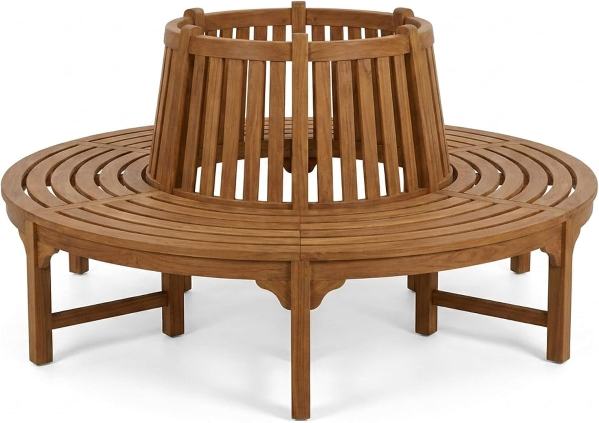 SAM Sitzbank, 220 cm, Schwarz, Baumbank Timo rund, Teakholz massiv, 360° Rundbank