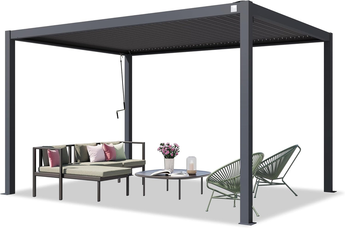 TOOLPORT Pavillon, Anthrazit, PRIMEYARD Pergola 3x4 m Aluminium-Pfosten mit Lamellendach