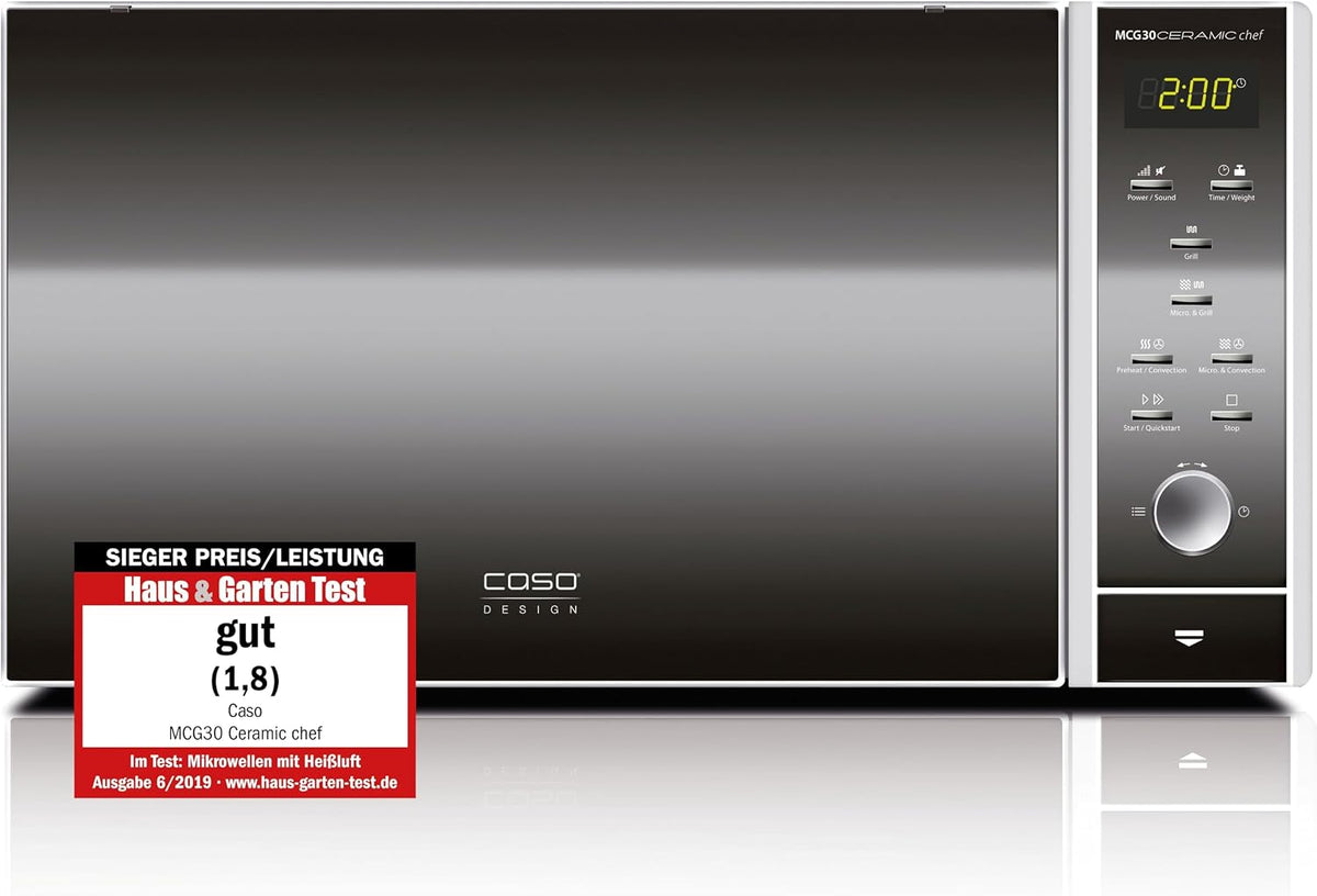 CASO Mikrowelle, 2100 W, 30 L, Schwarz/Silber, MCG30 Ceramic Chef 3-in-1, Grill & Heißluft