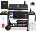 KESSER Holzkohlegrill, Grau, XXL Grillwagen Set mit Deckel & Thermometer, großer BBQ Kohlegrill Wagen, Smoker Grill mit Kamin & Lüftung