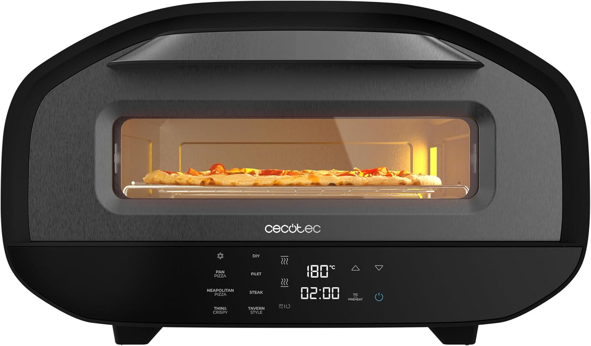 Cecotec Pizzaofen, 12 Liter, 1700 W, Schwarz, Elektrischer mit Sichtfenster Pizza&Co Tifosi., Kapazität, digitale Steuerung