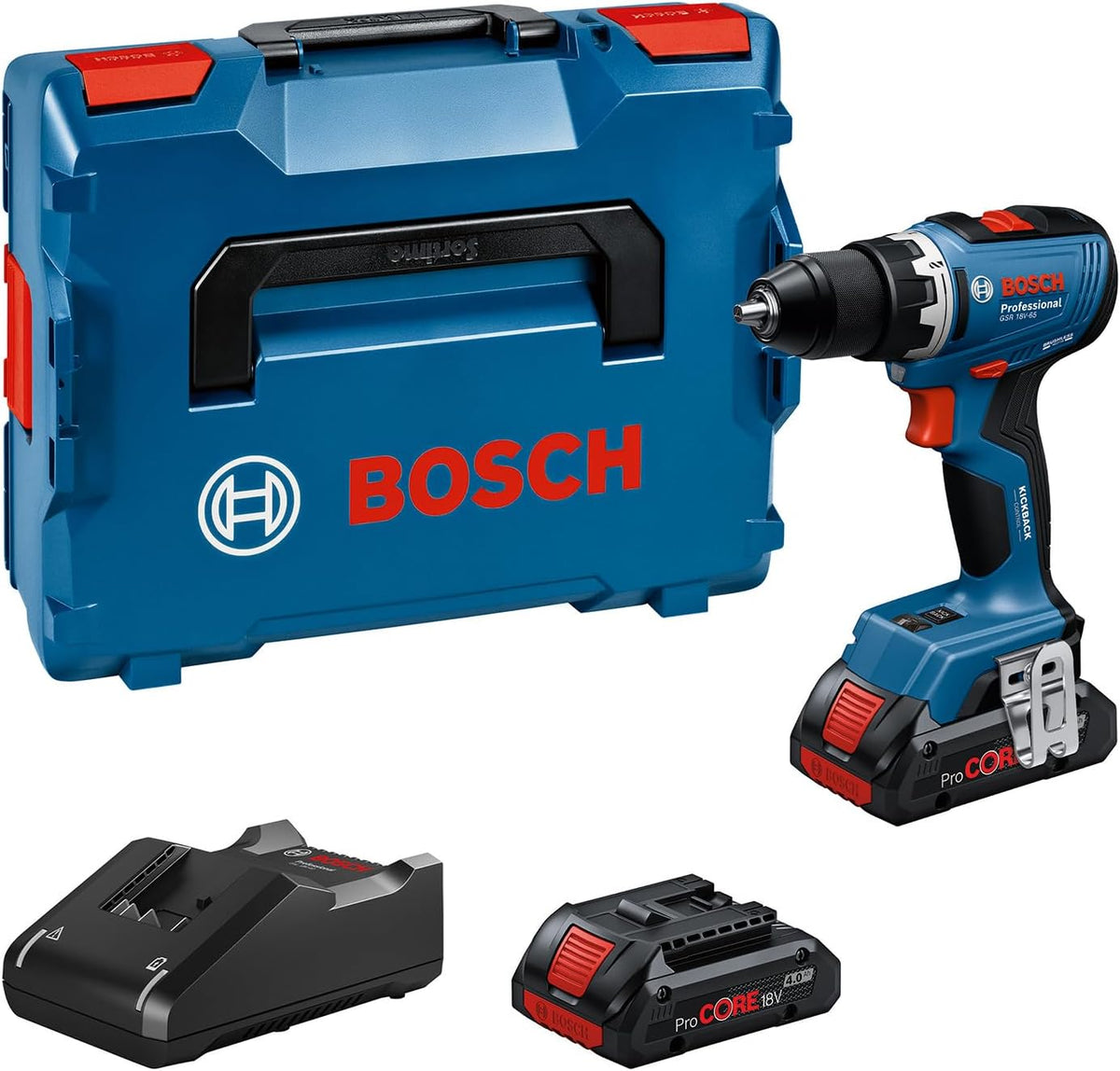 Bosch Professional Akkuschrauber, 4.0 Ah, 18 V, Blau/Schwarz/Rot, System Akku-Bohrschrauber GSR -65 (bürstenloser Motor