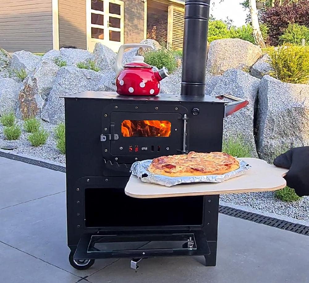 ECOfoxx Pizzaofen, Schwarz, Outdoor-Küchenofen ELISE, Zeltofen & Gartenherd