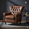 Phoenixarts Lounge- & Cocktailsessel, Braun, Chesterfield Ledersessel Echtleder, Vintage Leder Clubsessel, Chesterfield Sessel