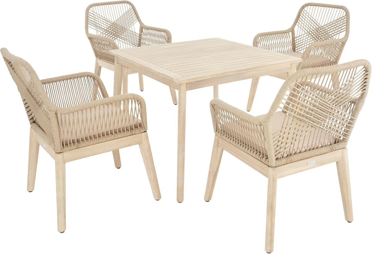 di volio Gartenmöbel-Set, beige, Gartenmöbel Set Tarato -, wetterfeste Garten Möbel für Outdoor, quadratischer Holztisch & 4 Stühle