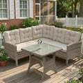 Gartenmöbel-Set COMLAX FIELD, Beige, Rattan Gartenmöbel Set, Gartenlounge mit Esstisch, Balkonmöbel Wetterfest