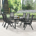 Gartenmöbel-Set Juskys, Grau, Gartengarnitur, Gartengarnitur Milano 7-teilig, Gartenmöbel Set mit Tisch & 6 Hochlehner Stühlen