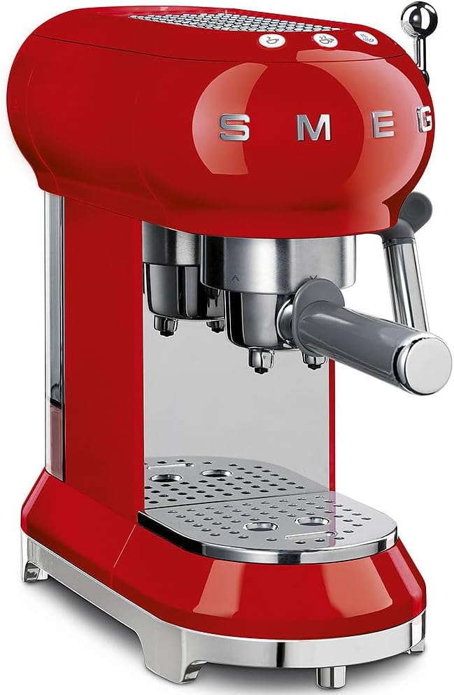 Smeg Espressokocher, 1350 W, 1 l, Rot, ECF01RDEU Manual Espresso -Maschine, Cappuccino -System, Thermoblock, Wassertank