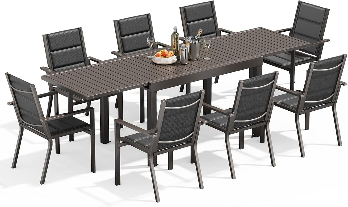Gartenmöbel-Set Devoko, 260 cm, Braun, Gartenmöbel Set 8 Personen, 8+1 Aluminium Tisch und Stühle Set Balkonmöbel