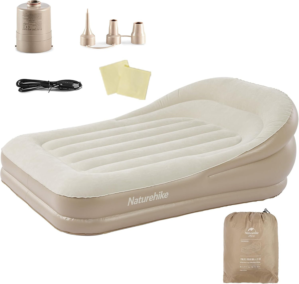 Naturehike Sofa, 300 kg, Weiß, Aufblasbares für Zuhause, Camping, Picknick im Freien mit integrierter Pumpe und Tragfähigkeit