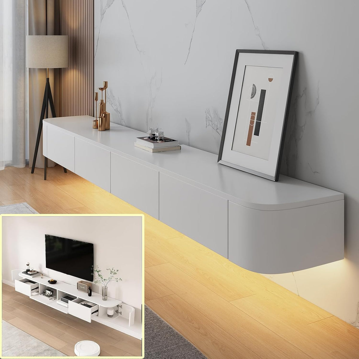 XDXINY Fernseher, 180 x 20 x 30 cm, Massivholz., Mehrfarbig, Multimedia-Konsole für schwebende TV-Wand, große Aufbewahrungsbank unter TV