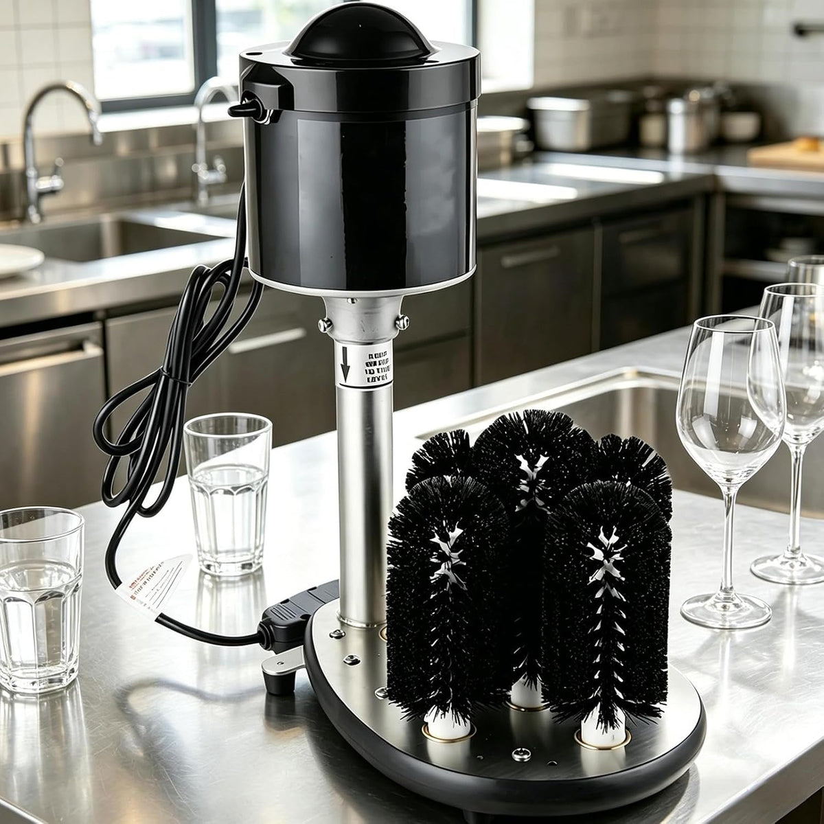Hochleistungs Gläserreinigungsmaschine, 1/3 PS, Edelstahl 304, Silber, GläSerspüLmaschine, Elektrische 5-BüRsten-StandglasspüLmaschine