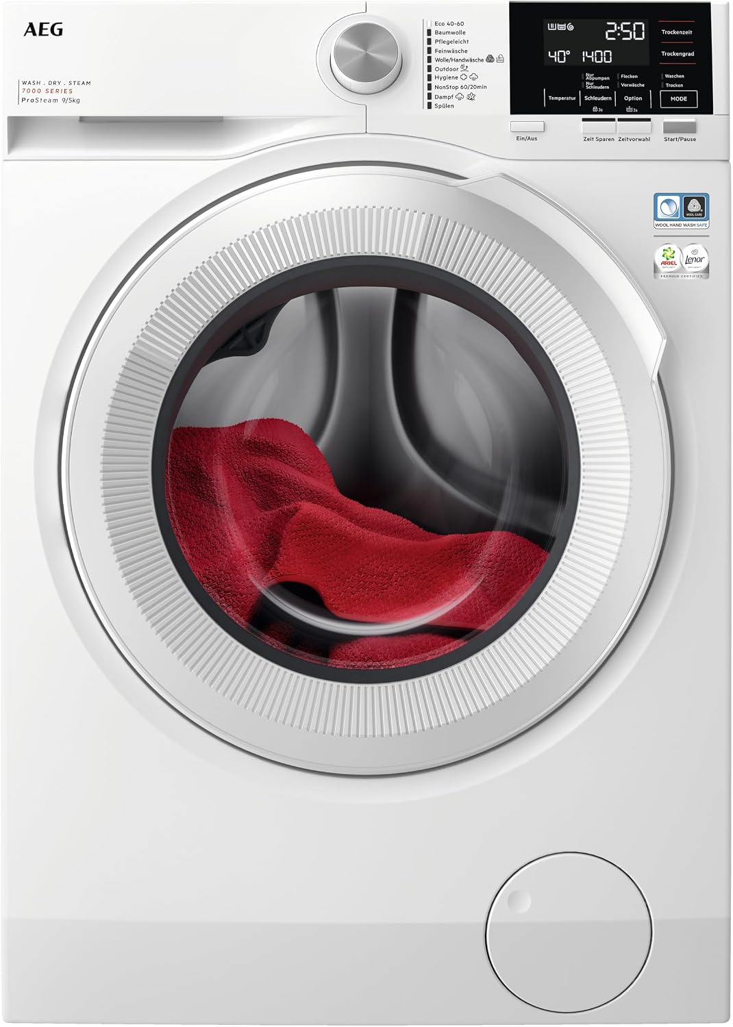 AEG Waschtrockner, 9 kg, 5 kg, Weiß, Serie 7000 mit DualSense, Waschen, Trocknen, energiesparend, Mengenautomatik