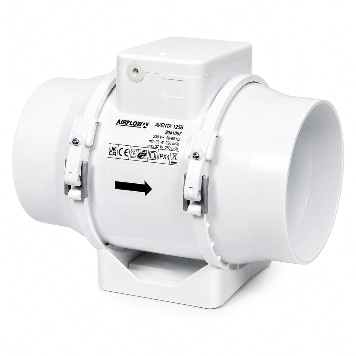 Airflow Ventilatoren, 125 mm, 280 m, Grau, AV125T Inline-Rohrventilator mit Timer