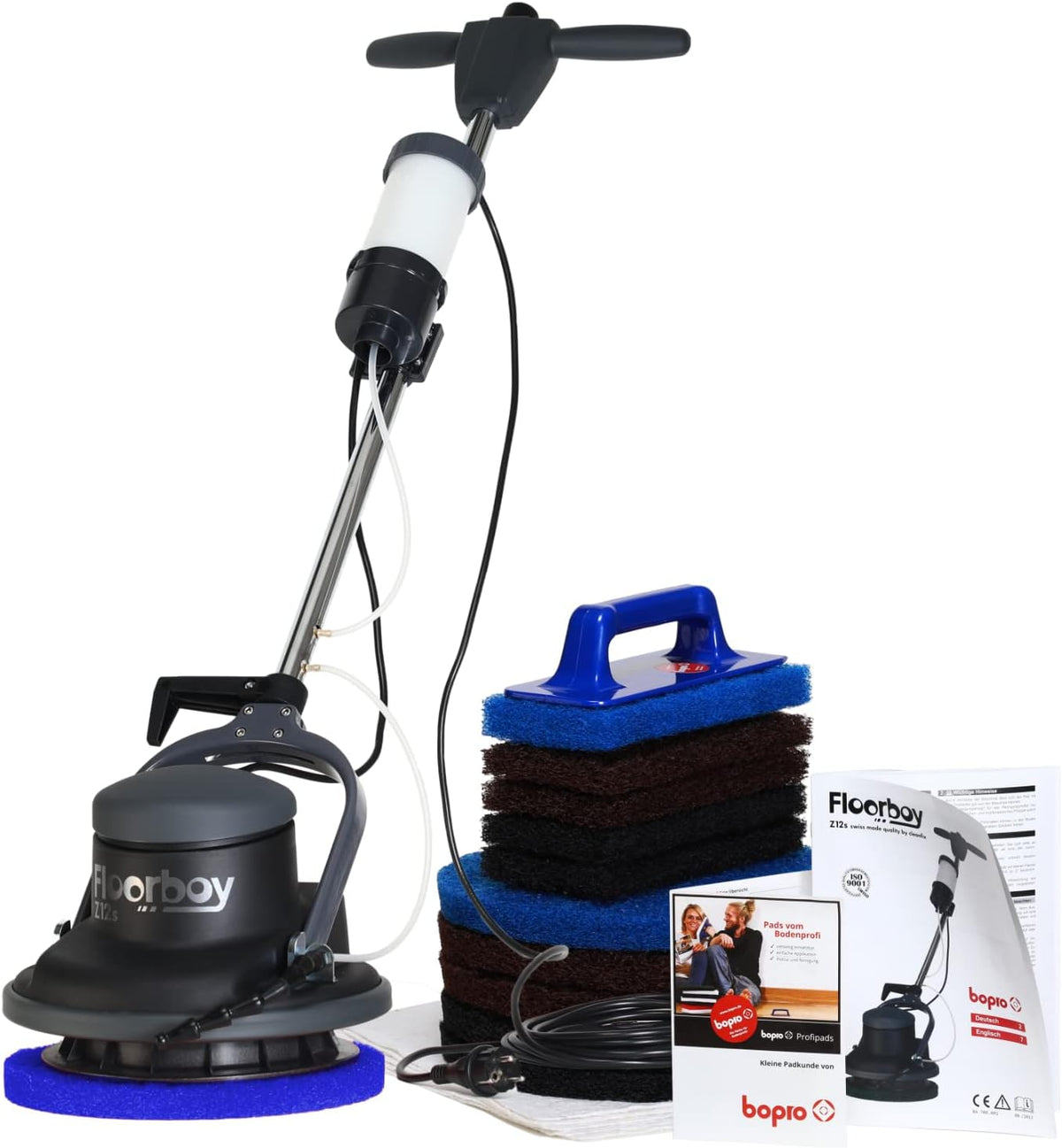 bopro Reinigungssets, 12 Zoll, Schwarz, Floorboy Reinigungsset mit Einscheiben Reinigungs- und, Pads und Treibteller