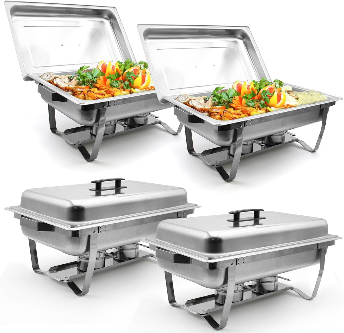 Leutheria Buffetschrank, Silber, Set mit 4 Speisenwärmern - Chafing Dish