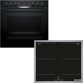 Bosch Kochfeld, 60 cm, Schwarz, Einbauherd-Set HND617LS67, Serie 6 Einbau-Herd mit Backwagen, Reinigungshilfe und 3D-Heißluft HEB517BB4