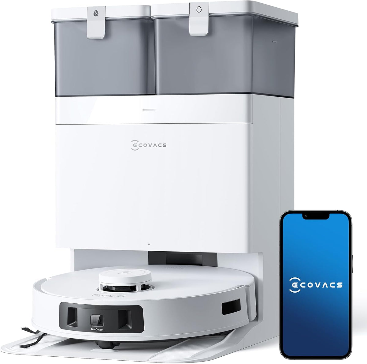 ECOVACS Saugroboter, weiß/grau, DEEBOT T30C Pro Omni mit Wischfunktion, 12800Pa Saugkraft, Auto-Entleerung, Heißlufttrocknung