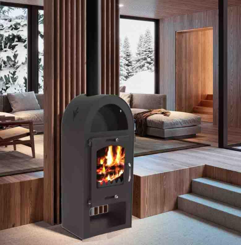 Apex Kaminofen, 9 kW, schwarz, Holzofen Kachelofen Heizofen Ofen Kamin A+ 56311 AWZ
