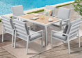 GLP Essgruppe, Weiß/Grau/Hellbraun, Gartenlounge-Set Garten-, (Gartenmöbel Set, 7-TLG., 6 Sessel, 1 Esstisch, inkl. Auflagen