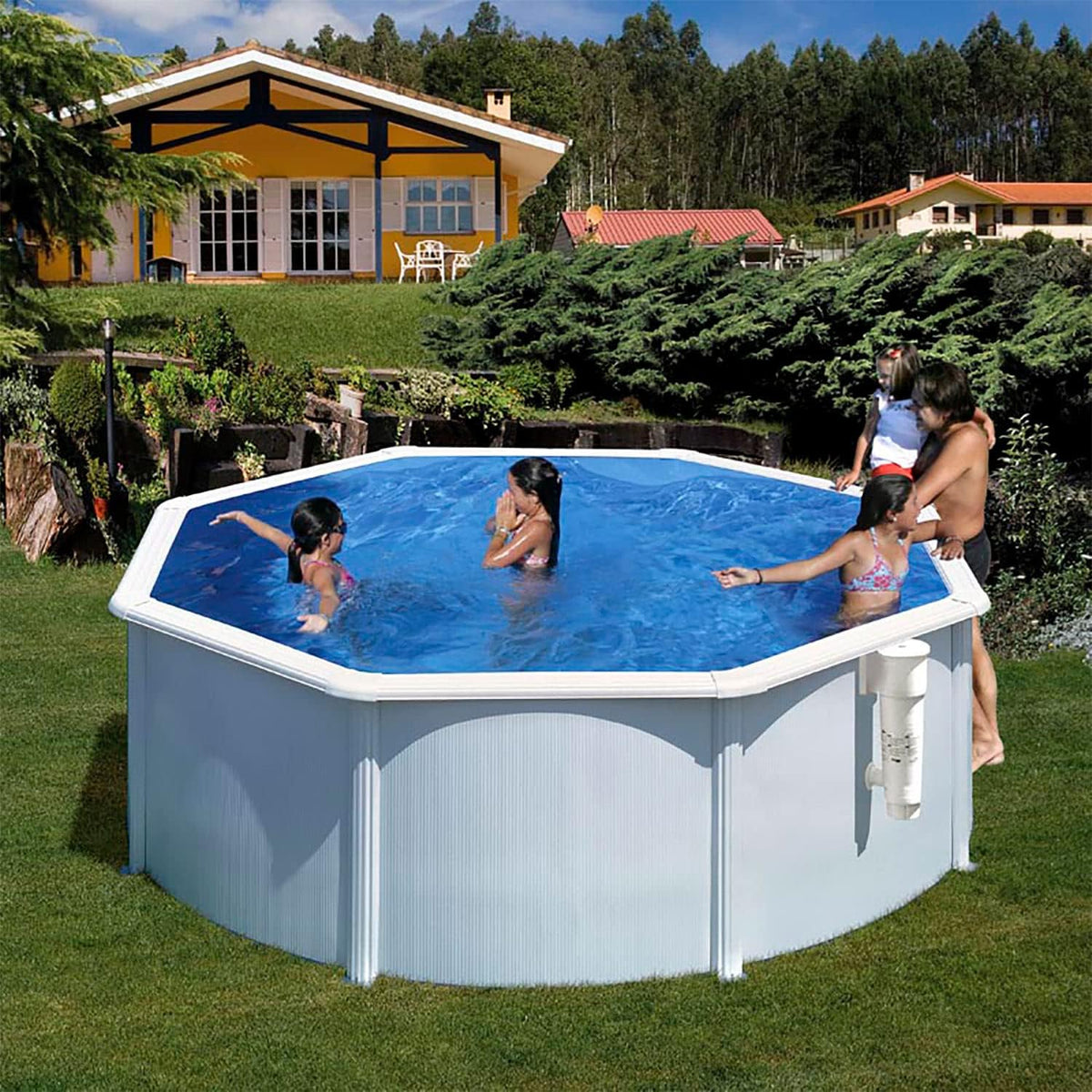 Paradies Pool Stahlrahmenpool, 460x120 cm, 0,4 mm, Weiß/blau, Gre GIANT rund (Ø x H), Komplettset, Stahlwandbecken weiss