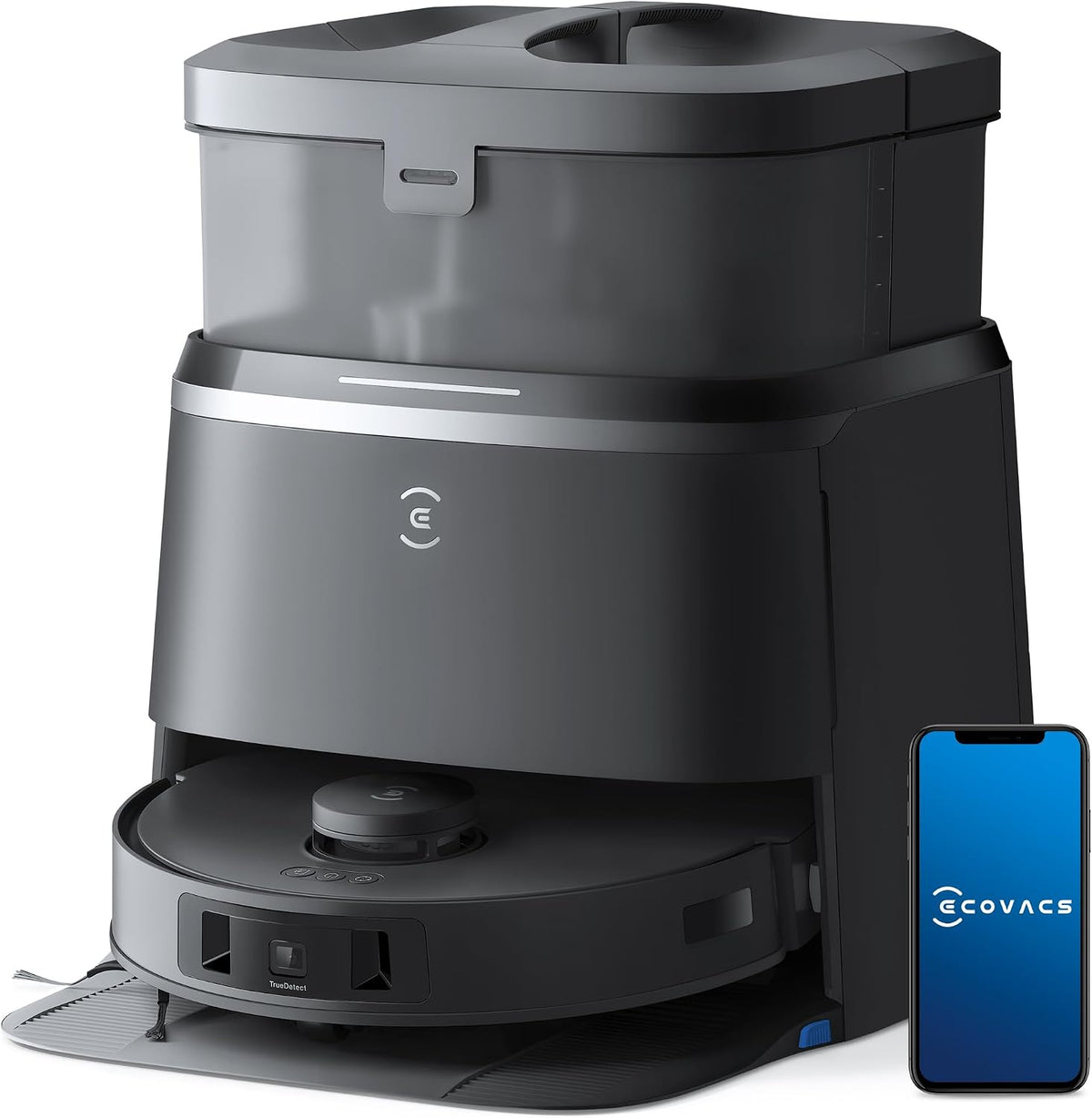 ECOVACS Saugroboter, Schwarz, DEEBOT T30 Omni mit Wischfunktion, Mini Station Staubsauger Roboter, 11.000 PA Saugkraft